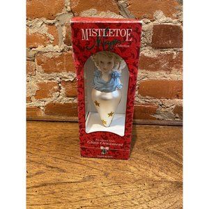 Mistletoe Magic Large 7" Blown Glass Angle Teardrop Christmas Ornament . New